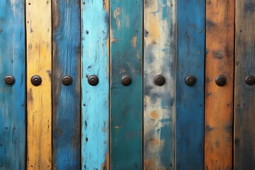 Fototapeta premium Multicolored wooden planks with metal fasteners.