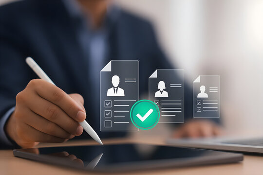 Human resources recruitment hiring process candidate selection job application review concept