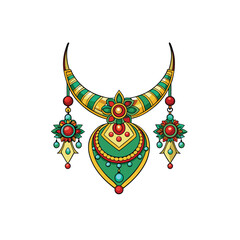 Luxury necklace vector with decorative gemstones and ethnic jewelry design, ideal for fashion, accessories, and cultural artwork.