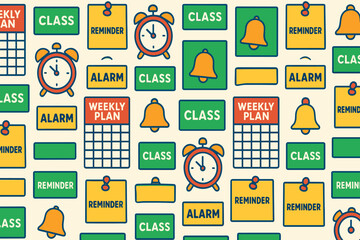 Colorful reminders and alarms for a weekly class schedule on a light background