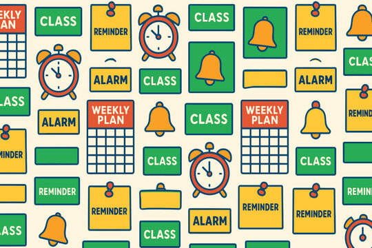 Colorful reminders and alarms for a weekly class schedule on a light background