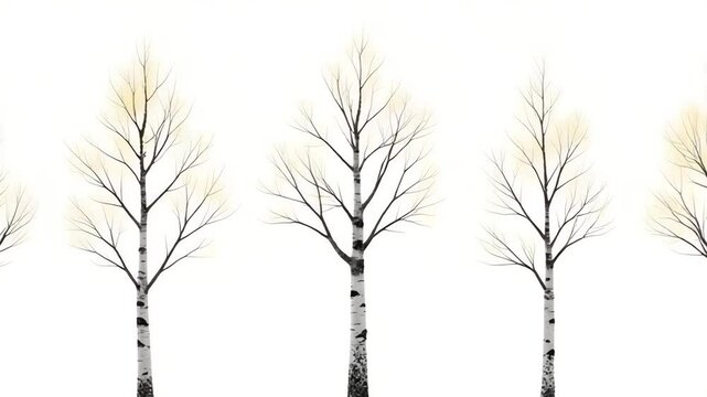 Minimalist birch trees with delicate branches on white background - Concept of soil destruction  