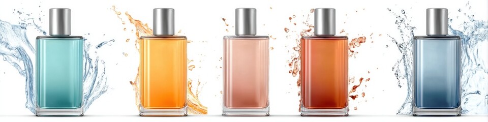 Creative cologne mockup showcasing vibrant bottles with lively splash effects for branding opportunities