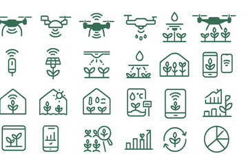 Innovative agricultural technology icons illustrating modern farming solutions and practices for efficient crop management