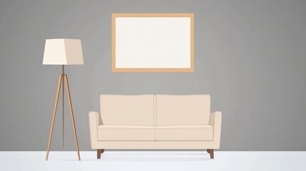 Empty beige sofa and lamp in a modern room.
