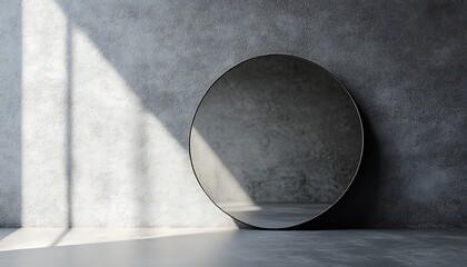 Round mirror on a gray background. 3d rendering, mock up