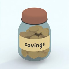 Glass Savings Jar with Golden Coins and Simple Label Design