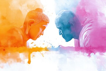 Colorful depiction of Buddha confronting Mara showcasing the timeless struggle between enlightenment and temptation