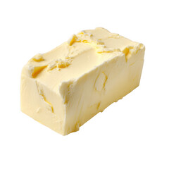 Block of butter, close up view, food photography, dairy product isolated on transparent background