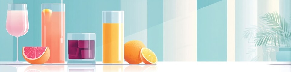 Colorful cocktails and drinks displayed in a vibrant and playful setting for beverage enthusiasts