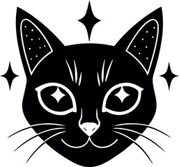 Pop Alien Cat Face Vector Icon with Sparkles on White Background