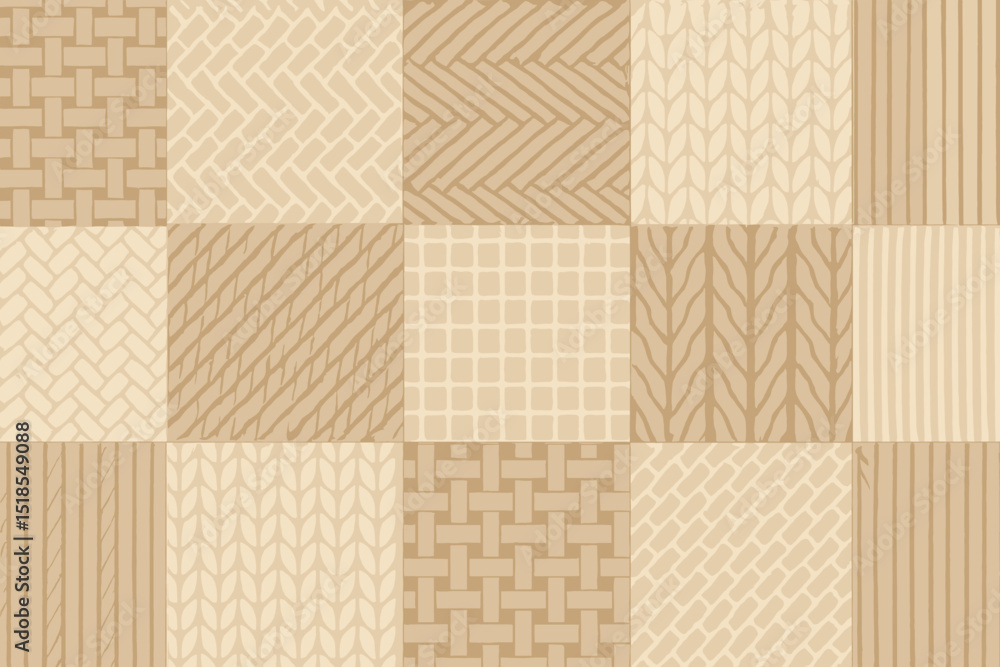 Poster various beige textured tiles arranged in a grid pattern showcasing different designs for interior de