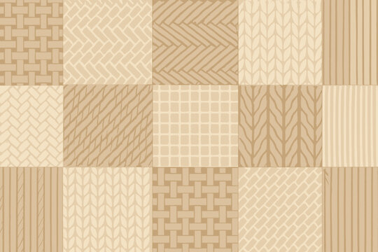 Various beige textured tiles arranged in a grid pattern showcasing different designs for interior decoration