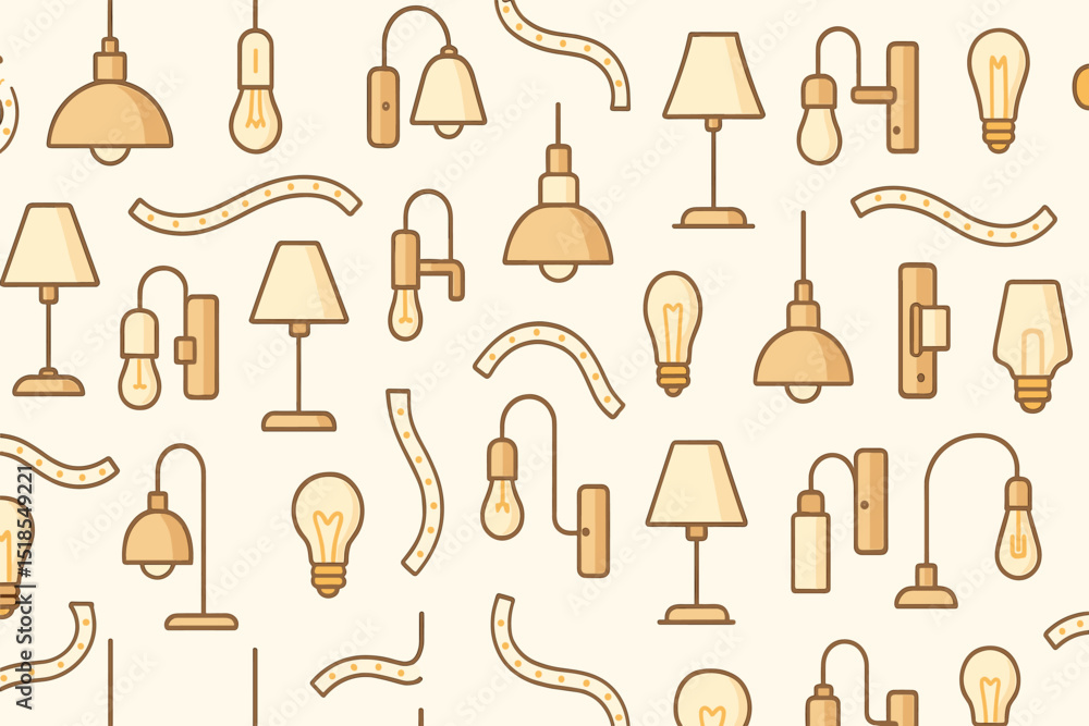 Poster multiple light fixtures in various styles and shapes on a textured background