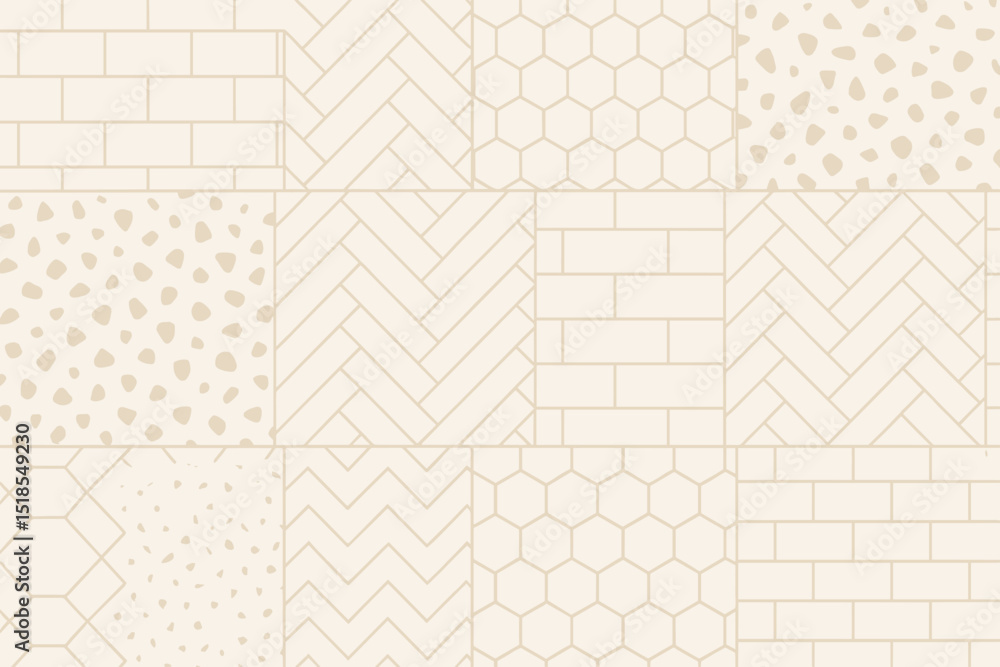Poster patterned tile design showcasing various textures and shapes on a light background in a contemporary