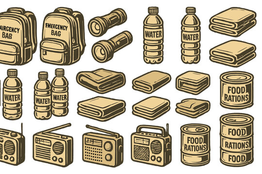 Emergency preparedness kit with supplies for survival during disasters or unforeseen events