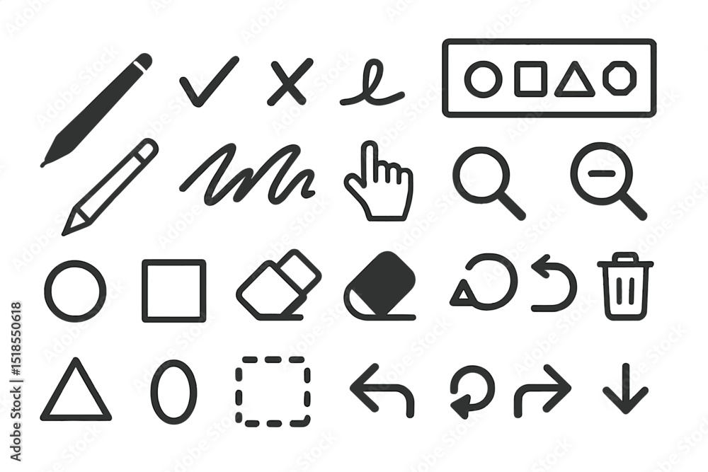 Poster various hand-drawn design elements used for user interface and graphic design purposes in a creative