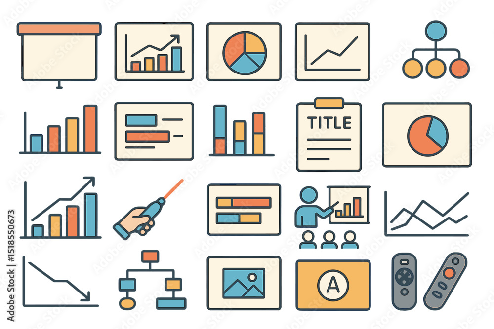 Poster visual representation of business analytics and data presentation techniques in a modern office sett