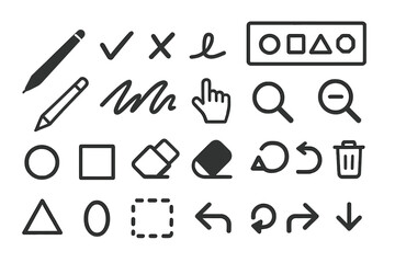 Various hand-drawn design elements used for user interface and graphic design purposes in a creative workspace setting