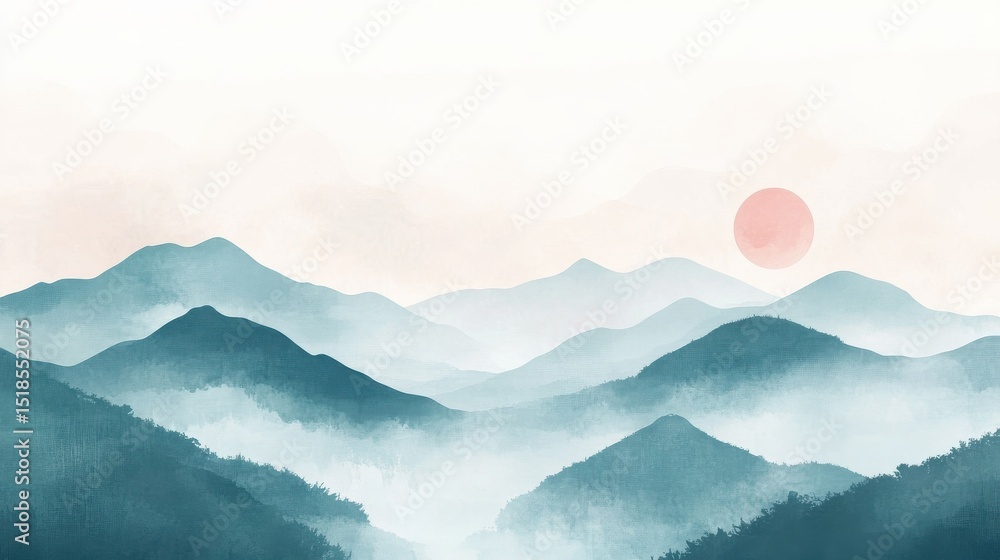 Aufkleber minimal abstract landscape background vector. mountain background with watercolor texture . vector a