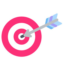 Target Icon: Arrow with Blue and Purple Fletching Hitting the Bullseye of a Pink and White Target