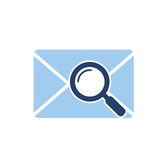 Email Investigation Icon: Dark Blue Magnifying Glass Over a Light Blue Closed Envelope