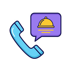 Order Food by Phone Icon - Telephone Receiver with Food Cloche in Speech Bubble
