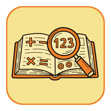 Math Textbook with Magnifying Glass Over Numbers - Education or Research Icon