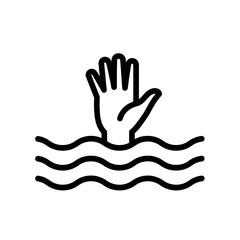 Obraz premium Drowning Hand Icon: Black Outline of a Hand Reaching Up from Stylized Water Waves