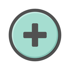 Obraz premium Plus Sign in Teal Circle Button - Add or New Item Icon (Flat Design with Border)