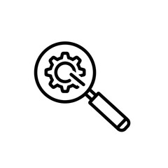 Search Settings or Technical Analysis Icon - Magnifying Glass with Gear (Outline)