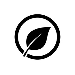 Black Leaf Silhouette in Circle Icon - Organic, Nature, or Eco-Friendly Symbol