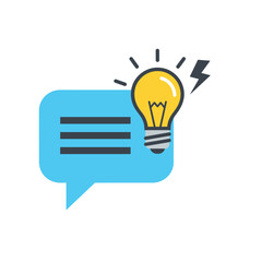 Idea or Suggestion Icon - Speech Bubble with Text Lines and Lit Lightbulb