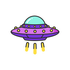 Colorful Cartoon UFO (Flying Saucer) with Light Beams - Sci-Fi Clipart Illustration
