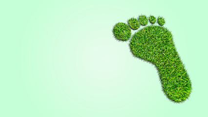 ecological footprint concept, barefoot footprint made of lush green grass isolated on white background