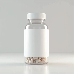 supplement bottle mockup with capsules in it with white label, 3d product mockups,protein jar,medicine bottle with pills,omega 3 capsules,realistic mockups,photography,transparent supplement bottle