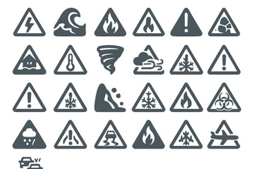 Warning symbols representing various weather and natural disaster events in a concise and informative format