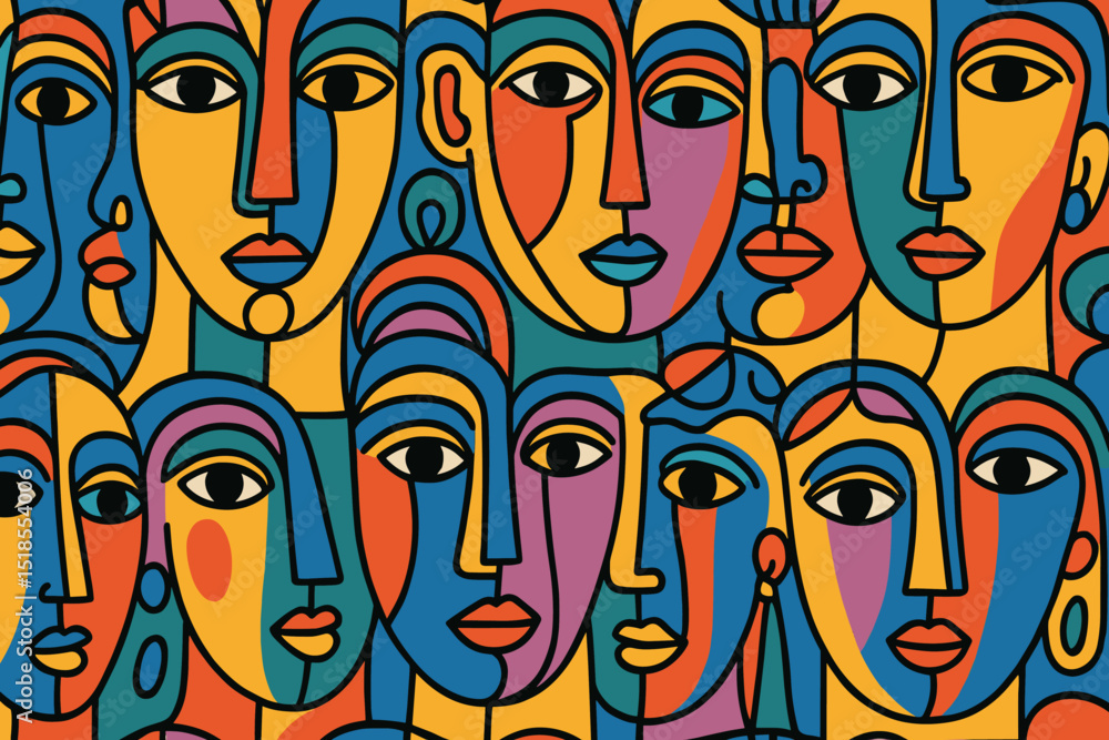 Aufkleber colorful abstract representation of diverse faces displayed in a vibrant mosaic pattern in an art ga