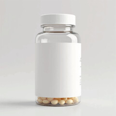 supplement bottle mockup with capsules in it with white label, 3d product mockups,protein jar,medicine bottle with pills,omega 3 capsules,realistic mockups,photography,transparent supplement bottle