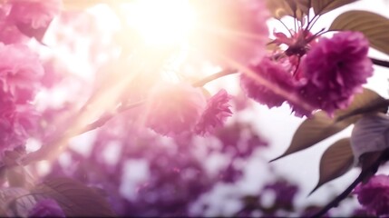 Pink blossoms bathed in sunlight bloom