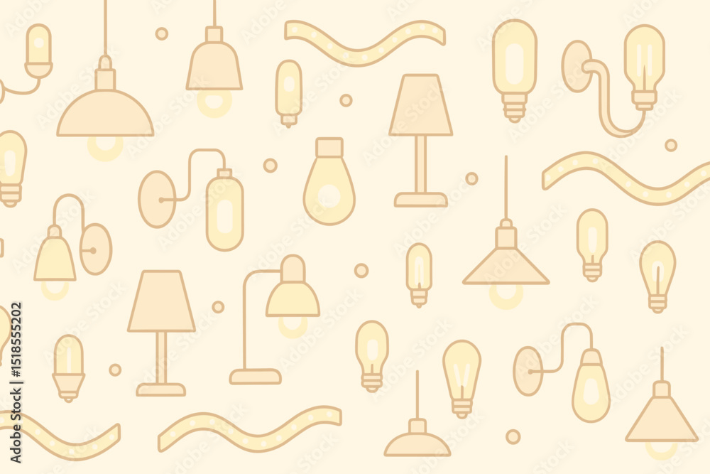 Poster unique collection of light fixtures and lamps showcased in a minimalistic design with soft colors an