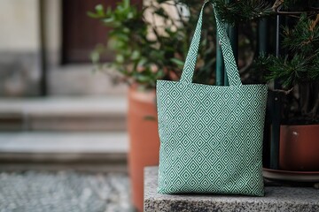 Close up of woman holding a green handbag in her hand.