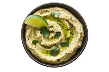Hummus in Bowl Isolated on Transparent Background 