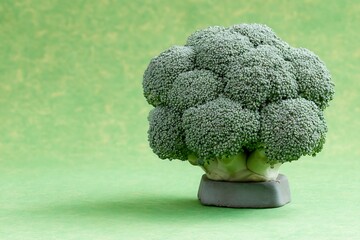 Broccoli head on green textured background