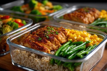 Healthy Meal Prep with Chicken, Rice, and Vegetables