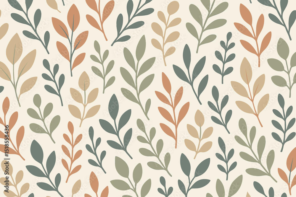 Poster elegant leaf pattern showcasing assorted foliage in muted colors for decorative use