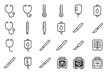 Fototapeta premium Collection of medical icons depicting essential healthcare tools and instruments used in patient care and diagnostics