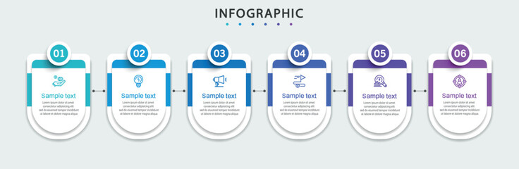 Infographic design business template with 6 options, steps. Can be used for workflow layout, diagram, annual report, web design	

