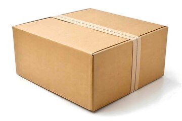 Brown cardboard box with beige tape isolated on white background