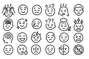 Variety of expressive emotional faces depicting different feelings and states of mind
